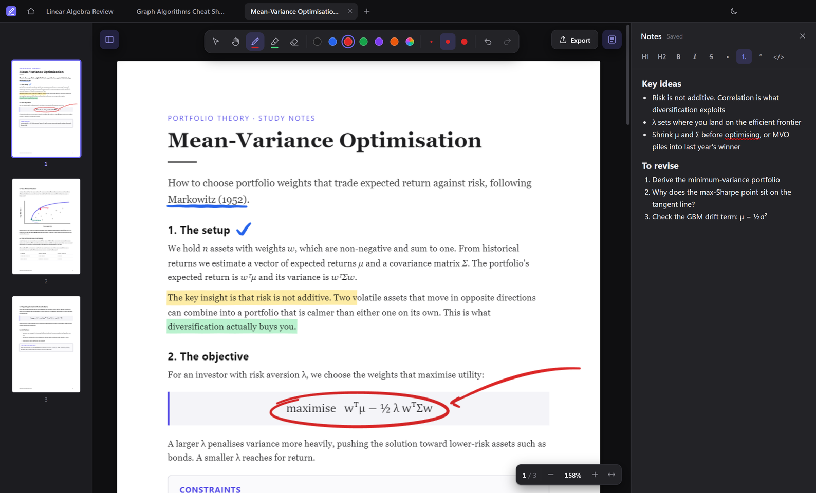Inkwell: annotated PDF with notes, in dark mode